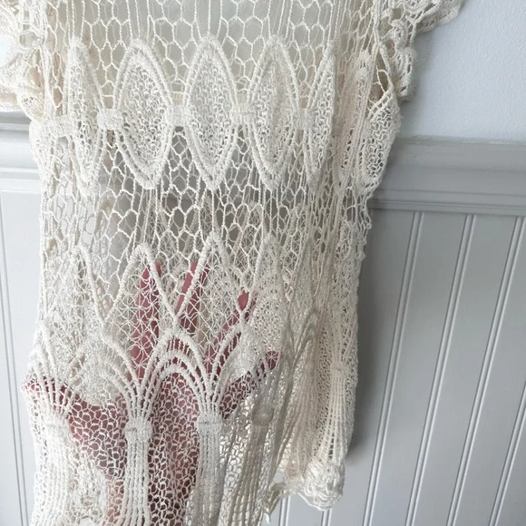 🌻 Pinky XL Cream Boho Crochet Lace Blouse - Picture 4 of 8